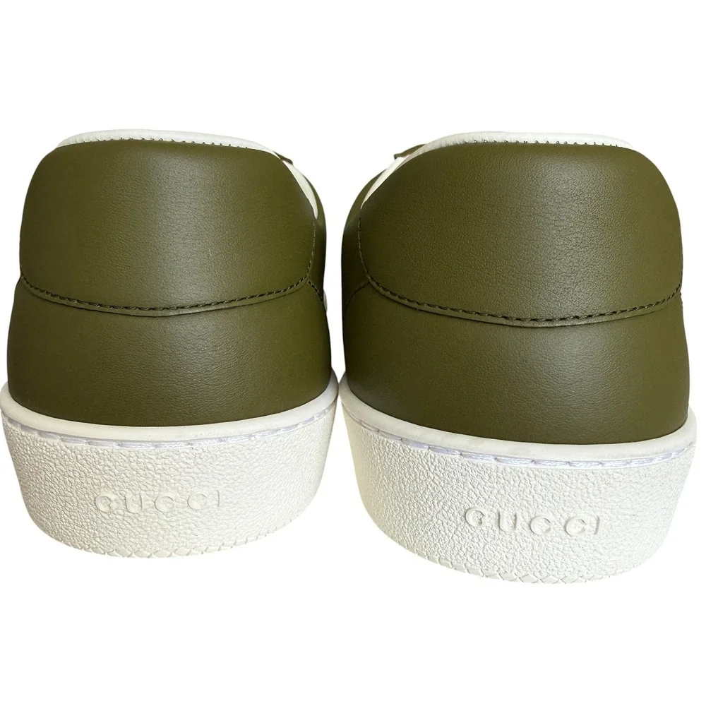Gucci G74 Leather Sneakers Olive Green Blue Orange Web Stripe 858981 Mens 9G